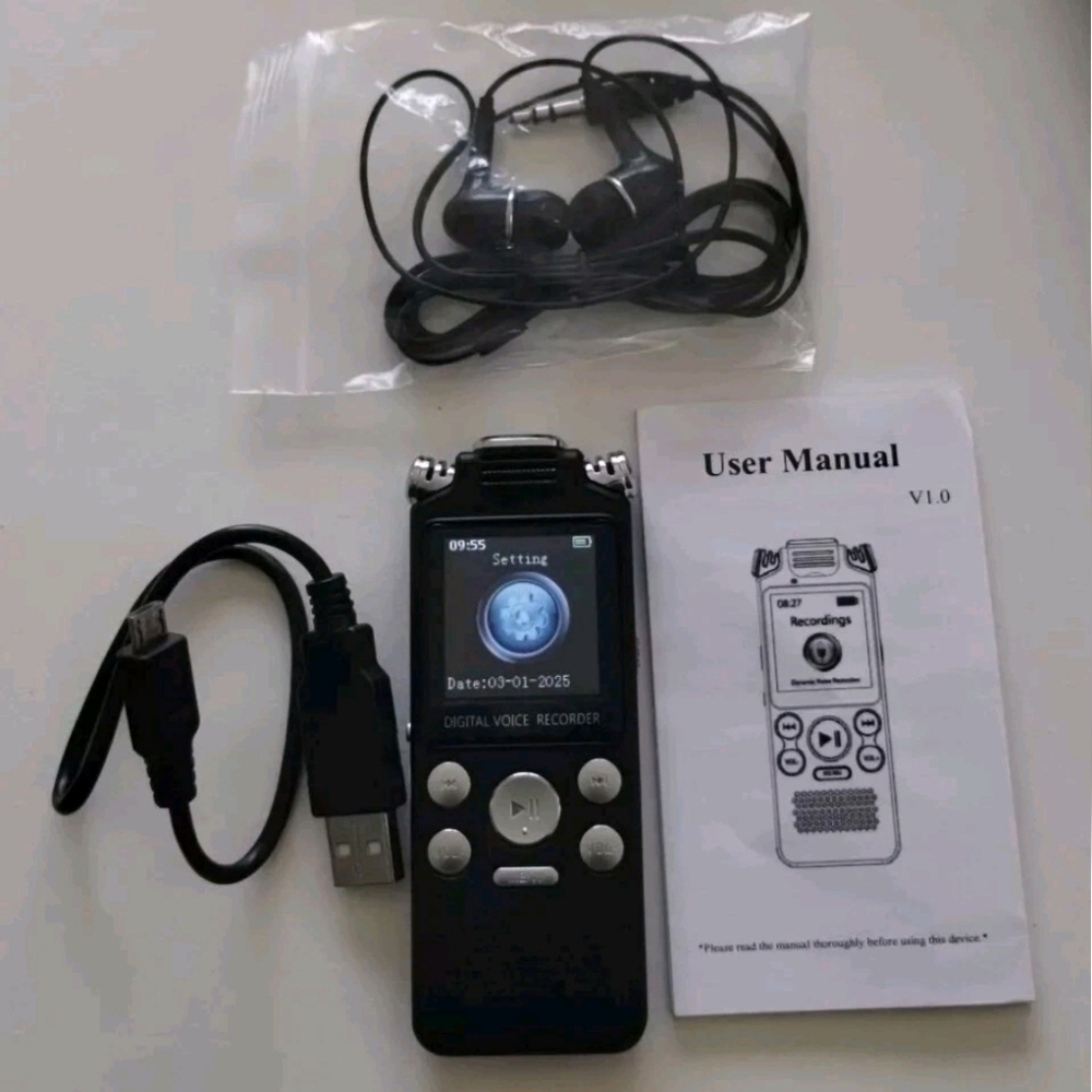 Mini Digital Audio Voice Recorder. W/ Earbuds & USB. 32 GB Tested. Open Box Read